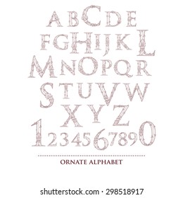 Abstract vector ornate old retro vintage alphabet and numbers