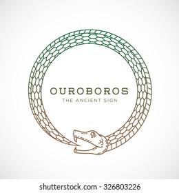Abstract Vector Ouroboros Snake Symbol, Sign or a Logo Template in Line Style. Isolated.