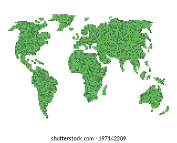 An abstract vector outline of a world map in a pixel art style