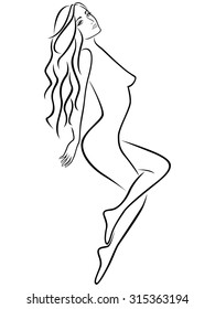 Abstract vector outline of young beautiful women with graceful body