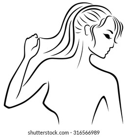 Abstract vector outline of young beautiful women profile portrait in motion