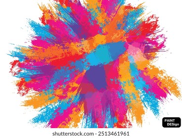 Vetor abstrato pintura cor splash fundo com traçados texturizados em azul, roxo, vermelho, rosa e amarelo splatter pincel.