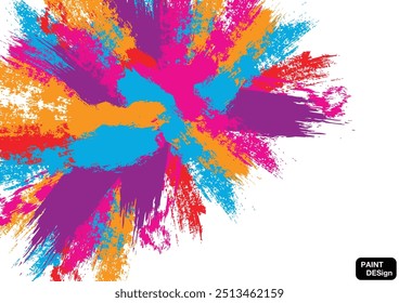 Fondo de salpicaduras de color de pintura de Vector Abstractas con trazos texturizados en pincel salpicado azul, púrpura, rojo, rosa y amarillo. ilustración Fondo de diseño de Vector
