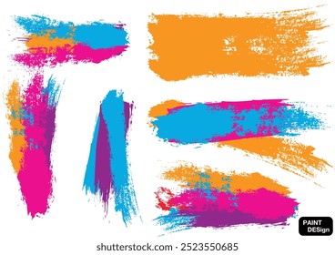 Abstract vector paint color splash background isolated with textured strokes in blue,purple, red,pink, and yellow splatter brush. illustration vector design background
