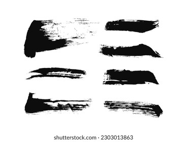 Abstract vector paint smears set. Hand drawn design element. Black ink marks on white background. Grunge texture.