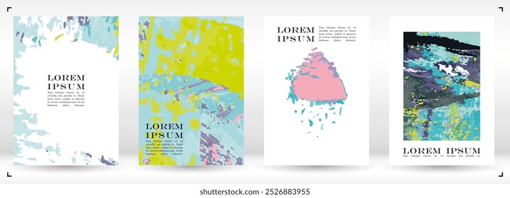 Conjunto de fondo de manchas de pintura de Vector Abstractas. Diseño de cubiertas artísticas dibujadas a mano. Bueno para la cubierta, la invitación, el Anuncio, el cartel, el folleto, el cartel, la tarjeta, el volante y otros.