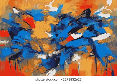 Abstract vector painting, bold brush strokes expressionism, featuring a mix of bright with a unique texture and depth, red, yellow and blue dripping paint