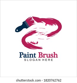 Abstract vector painting brush and colorful paint splash icon, emblem, logo design with color alternative and greyscale version. Editable EPS format design element, arts and crafts concept.
