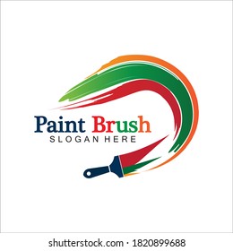 Abstract vector painting brush and colorful paint splash icon, emblem, logo design with color alternative and greyscale version. Editable EPS format design element, arts and crafts concept.