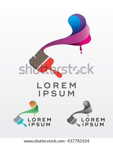 Abstract vector painting brush and colorful paint splash icon, emblem, logo design with color alternative and greyscale version. Editable EPS format design element, arts and crafts concept.