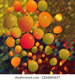 Abstract vector painting. Falling apples, grapes, balloons, balls. Impressionistic. Colorful