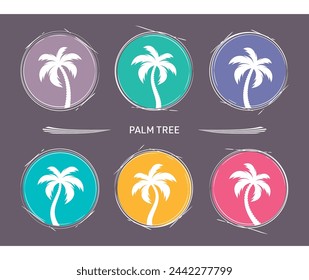 Abstract vector palm tree silhouette circle icons