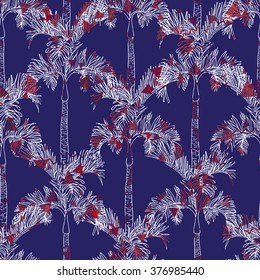Abstract vector palm watercolor seamless background. Dye allover background. Exotic palm repeated print. Tropical palm seamless pattern.