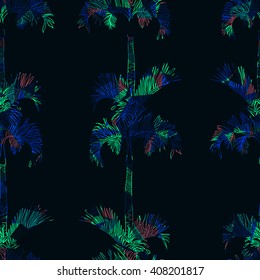 Abstract vector palm watercolor seamless background. Dye allover background. Banana palm seamless print.