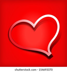 Abstract vector paper cut  heart illustration in shiny red color background.