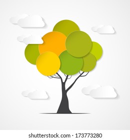 Abstract Vector Paper Green Tree with Clouds 