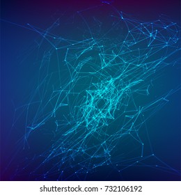 Abstract vector particles and lines. Plexus effect. Futuristic illustration. Polygonal Cyber Structure. Data Connection Concept.