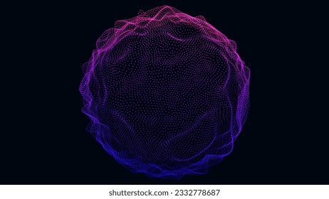 Abstract Vector Particles Mesh on Black Background. Futuristic Style HUD Design Element. Corrupted Point 3D Sphere. Chaos Aesthetics. Vector Illustration.