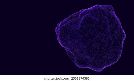 Abstract Vector Particles Mesh on Black Background. Futuristic Style HUD Design Element. Corrupted Point 3D Sphere. Chaos Aesthetics. Vector Illustration.