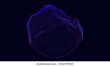 Abstract Vector Particles Mesh on Black Background. Futuristic Style HUD Design Element. Corrupted Point 3D Sphere. Chaos Aesthetics. Vector Illustration.