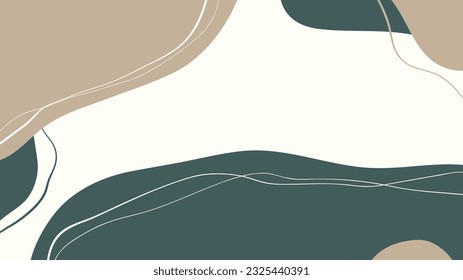 Abstract vector pastel beige and dark turquoise chaotic spots with lines.
