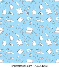 abstract vector patter of school supplies. stationery illustration