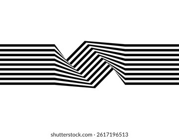 Abstract vector pattern of black broken lines on white background in retro style. Striped design element. Optical design with the illusion of relief. Strict Striped stripe.