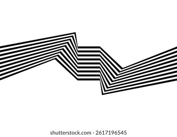 Abstract vector pattern of black broken lines on white background in retro style. Striped design element. Optical design with the illusion of relief. Striped stripe. A rectangle in the center