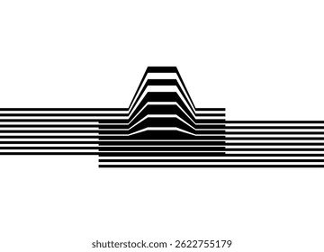 Abstract vector pattern of black lines, minimalist background, striped design element, perspective, three-dimensional shape, modern art, digital design, technological background, futurism. Wall art