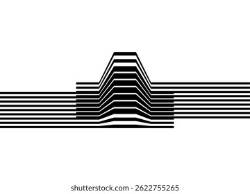 Abstract vector pattern of black lines, minimalistic background, striped design element, perspective, three-dimensional shape, modern art, digital design, technological background, futurism