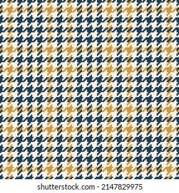 Abstract vector pattern in blue, gold, off white for spring summer autumn winter. Seamless pixel houndstooth tweed tartan check plaid for dress, coat, jacket, skirt, scarf, other modern textile print.