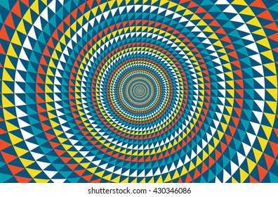 Abstract vector pattern with circles of colors traingles in perspective.
