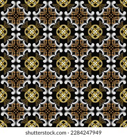 Abstract vector pattern, dark tile in scandinavian or celtic style. Geometric brown print, curly elements on a black background. A beautiful and stylish decoration for the design of any interior.