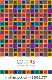 abstract vector pattern design with symmetrical squares in gradient crazy colors and frame for your text