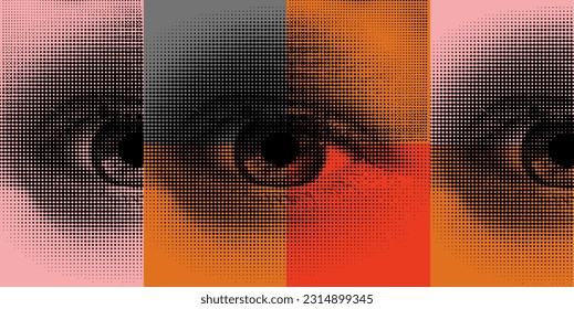 Abstract vector pattern with eyes transition effect. Geometrical composition, useful for web design, business card, invitation, poster, textile print, background.
