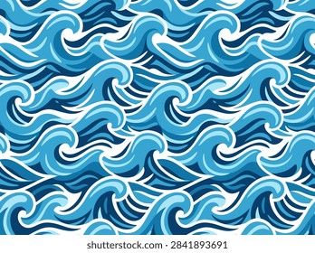Abstract vector pattern featuring rolling ocean waves in shades of blue
