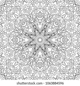 Abstract vector pattern. Filigree ornament. Black and white template for textile, shawl, carpet. 
