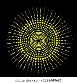 Abstract vector pattern in the form of stars arranged in a circle on a black background