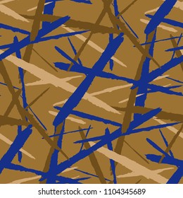 Abstract Vector Pattern. Grunge Texture with Dry Brush Strokes for Textile, Fabric, Blanket. Trendy Background in Modern Style. Noisy Seamless Texture.