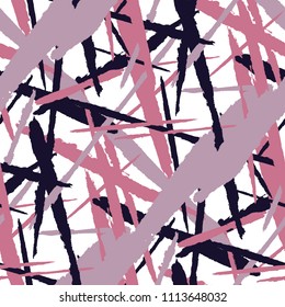 Abstract Vector Pattern. Grunge Texture with Brush Strokes for Print, Curtain, Tablecloth. Trendy Background in Modern Style. Noisy Seamless Texture.
