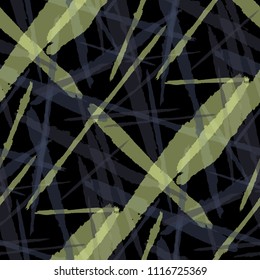 Abstract Vector Pattern. Grunge Texture with Brush Strokes for Textile, Fabric, Blanket. Trendy Background in Modern Style. Noisy Seamless Texture.