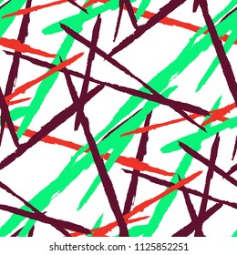 Abstract Vector Pattern. Grunge Texture with Dry Brush Strokes for Print, Wrapping, Tablecloth. Trendy Background in Modern Style. Noisy Seamless Texture.