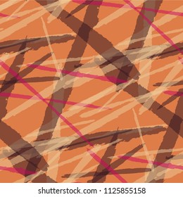 Abstract Vector Pattern. Grunge Texture with Dry Brush Strokes for Print, Curtain, Tablecloth. Trendy Background in Modern Style. Noisy Seamless Texture.