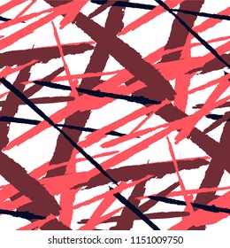 Abstract Vector Pattern. Grunge Texture with Brush Strokes for Plaid, Cloth, Blanket. Trendy Background in Modern Style. Noisy Seamless Texture.
