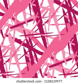 Abstract Vector Pattern. Grunge Texture with Dry Brush Strokes for Wallpaper, Curtain, Tablecloth. Trendy Background in Modern Style. Noisy Seamless Texture.