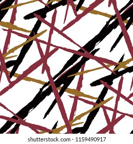 Abstract Vector Pattern. Grunge Texture with Dry Brush Strokes for Textile, Fabric, Blanket. Trendy Background in Modern Style. Noisy Seamless Texture.