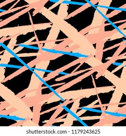 Abstract Vector Pattern. Grunge Texture with Brush Strokes for Textile, Fabric, Blanket. Trendy Background in Modern Style. Noisy Seamless Texture.