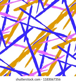 Abstract Vector Pattern. Grunge Texture with Dry Brush Strokes for Print, Wrapping, Tablecloth. Trendy Background in Modern Style. Noisy Seamless Texture.