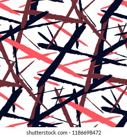 Abstract Vector Pattern. Grunge Texture with Dry Brush Strokes for Textile, Fabric, Blanket. Trendy Background in Modern Style. Noisy Seamless Texture.