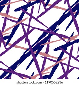 Abstract Vector Pattern. Grunge Texture with Dry Brush Strokes for Plaid, Cloth, Blanket. Trendy Background in Modern Style. Noisy Seamless Texture.